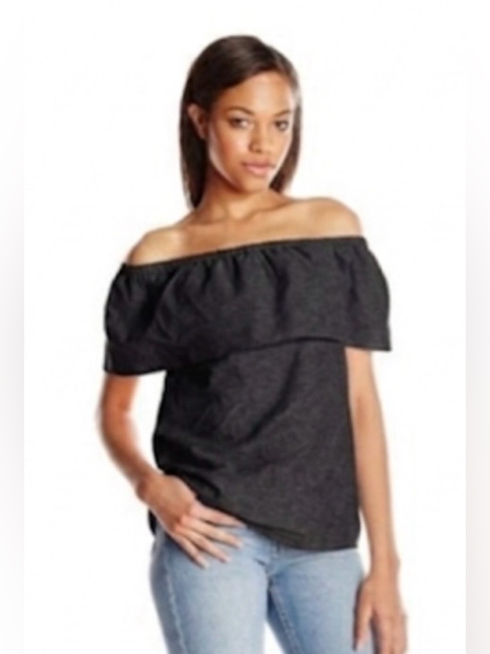 Kensie Black Off The Shoulder Ruffle Top Large